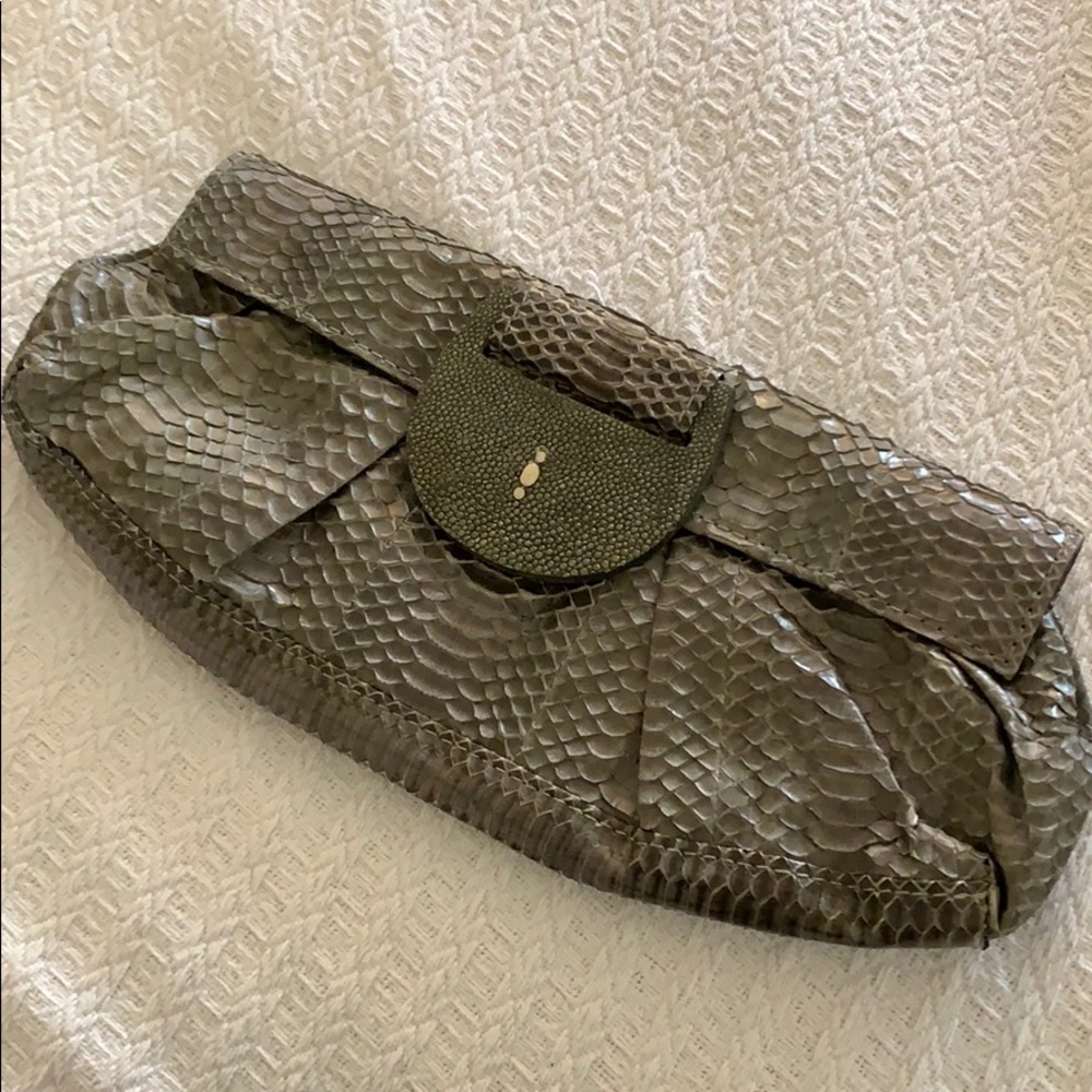 Sage cobra leather R&Y clutch, new with tag